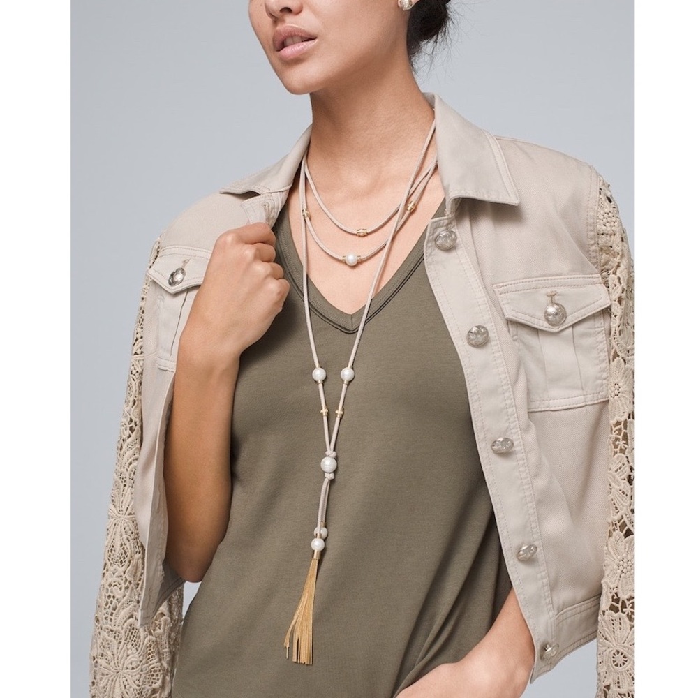 WHBM MULTI-STRAND LEATHER TASSEL PENDANT NECKLACE